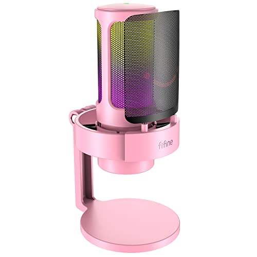 FIFINE A8 Pink Gaming USB Microphone, Condenser Desktop Mic for PC PS4/5 | Quick Mute, Gain Knob, 3.5mm Headphone Jack, Pop Filter, Shock Mount, for Streaming Home use YouTube Discord Twitch Podcasts - size: A8P-Desktop