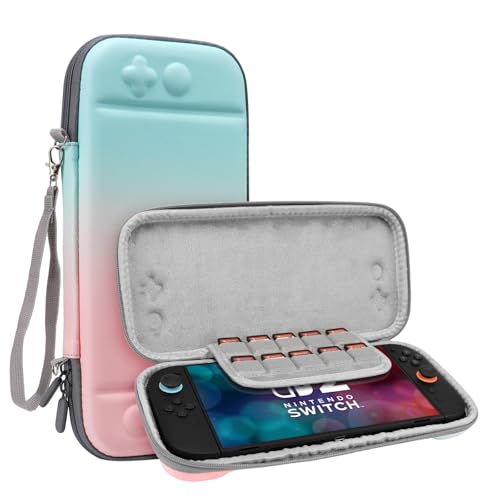 FIWWAT Switch 2 Case Carrying Case for Nintendo Switch 2, Slim Hard Shell Travel Protective Bag, Lightweight Portable Cover with 10 Game Slots, Smooth Easy to Clean, Pink Blue - color: Pink&Blue, size: for Nintendo Switch 2 2025