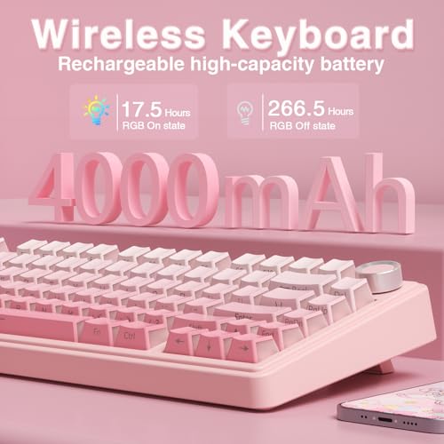 AULA F75 Pro Wireless Mechanical Keyboard Silent Version,75% Hot Swappable Custom Keyboard with Knob,RGB Backlit,Pre-lubed Switches,Side Printed PBT Keycaps,2.4GHz/USB-C/BT5.0 PC Gaming Keyboards,Pink - color: F75Pro Pink-Silent Version