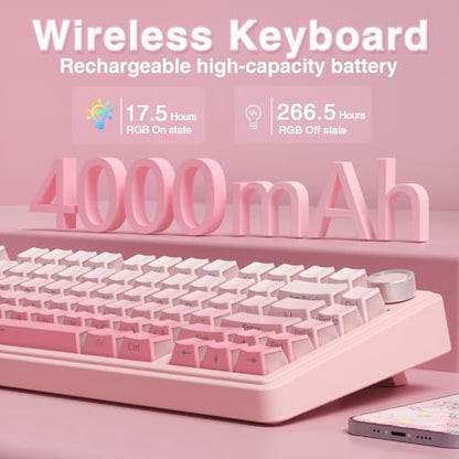 AULA F75 Pro Wireless Mechanical Keyboard Silent Version,75% Hot Swappable Custom Keyboard with Knob,RGB Backlit,Pre-lubed Switches,Side Printed PBT Keycaps,2.4GHz/USB-C/BT5.0 PC Gaming Keyboards,Pink - color: F75Pro Pink-Silent Version