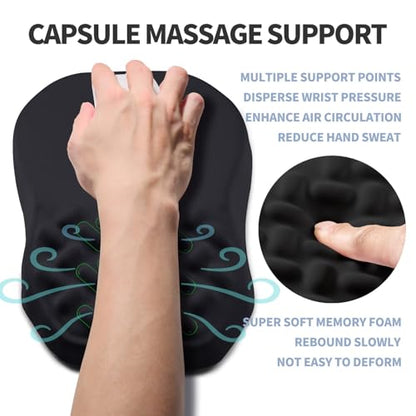 Ergonomic Raised Mouse Pad Wrist Support with Bilateral Slope Memory Foam Mousepad for Wrist Rest and Carpal Tunnel Pain Relief 11.8x7.9〃 Black - color: Black