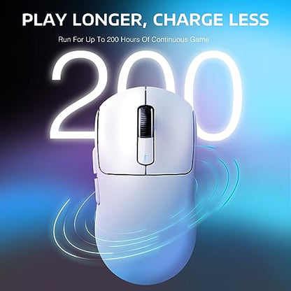 ATTACK SHARK X3 Wireless Gaming Mouse, 49g Ergonomic Computer Mouse, Triple Modes PAW3395 26K DPI Optical Sensor, 200h Battery Life, Programmable Buttons, Gaming Accessories for PC/Laptop/Mac (White) - color: White