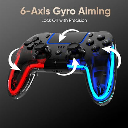 BETMI Wireless Controller for PS5, Pro/Slim/MAC/PC (Transparent Black) | Hall Effect Joysticks, Dual Vibration, Marco/Turbo/3.5mm Jack/6-Axis Gyro, Speaker, LED Gamepad for Steam Deck, L Red R Blue - color: Transparent Black, L Red R Blue