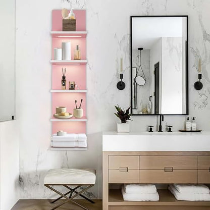 5 Tier Pink Wall Shelf Unit | Wall Shelves for Bathroom, Bedroom, Vanity, Wall Mount Vertical Lack Shelf, With LED - color: Pink