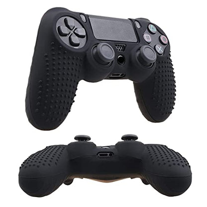PS4 Controller DualShock4 Skin Grip Anti-Slip Silicone Cover Protector Case for Sony PS4/PS4 Slim/PS4 Pro Controller with 2 Thumb Grips (Black) - color: Black