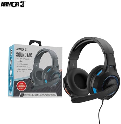 Armor 3 SoundTac Wired Universal Gaming Headset with Inline Volume Control | Compatible with Switch 2/Switch/Xbox Series X|S, PS5/PS4/PC with Clear Stereo Sound, 4 ft. Cable- Blue&Orange - color: Blue-Orange