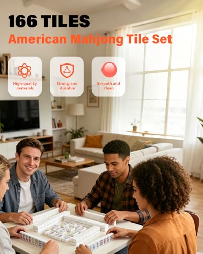 1.2" American Mahjong Tile Set, 166 Tiles + 4 Dice, Mahjong Tiles Only | Scratch-resistant melamine design,Clear engraved symbols, Easy handling, Long-lasting durability, Ideal gift for players - color: White