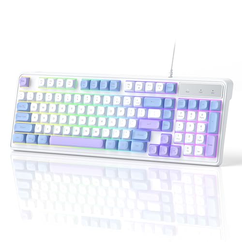 Camiysn Wire Gaming Keyboard, 7 Colorful Rainbow Backlight Classic Gaming Keyboard (White & Blue & Purple) - color: White & Blue & Purple