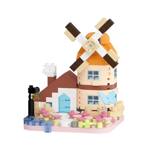 Jade Lantern Windmill Cottage Mini House Building Toy | Micro set miniature block with construction model for adults teens birthday gift. Creative cabin home decor. - style: Jade Lantern