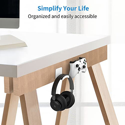 SOKUSIN Headphone Stand Headset Holder, White | Adhesive Gaming Earphones Hanger, Universal Desk Wall Mount Hook, Compatible with Beats, AirPods Max, Sony, JBL - color: White