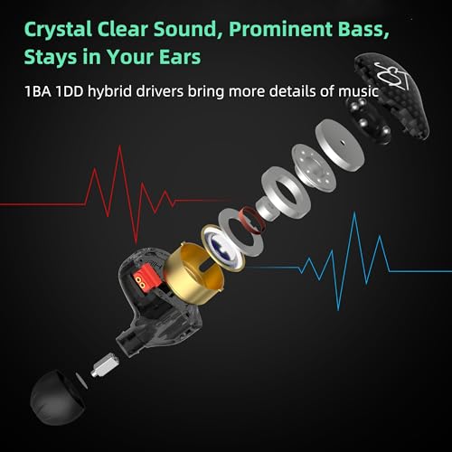 YINYOO KZ-ZST Hybrid Banlance Armature with Dynamic in-Ear Earphone 1BA+1DD HiFi Headset Wired Earbuds IEM Headphones Gaming Earbuds (Black-zst Without Microphone) - color: black zst no mic, size: No mic, style: without mic