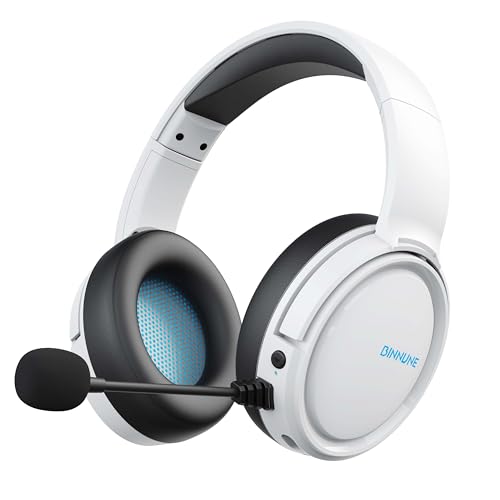 BINNUNE Wireless Gaming Headset — 2.4GHz Low-Latency USB Dongle + Bluetooth, 50mm Drivers 7.1 Surround, Noise-Cancelling Mic, 40H Battery — Over Ear Wireless Headphones for PS5, PC, Laptop, White - color: White, style: For PS5