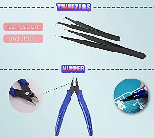 20PCS Gundam Model Tool Kit Hobby Building Tools for Hobby Repairing | Nippers Tweezers,Needle Files,Polishing Bars,Airplane Model Building Repairing and Fixing,Gundam Basic Model Assembling
