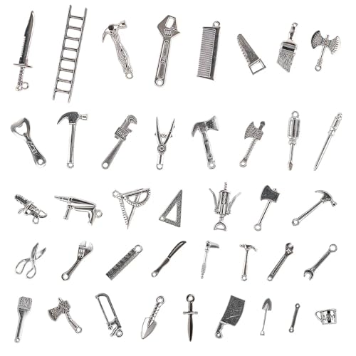 40PCS 1:12 Miniature Dollhouse Silvery Metal Home Repair Tools Micro Scene Model Work for Party Dollhouse Decoration Accessories Mini Yard Building Supplies Pretend Toy DIY Crafts Ornament