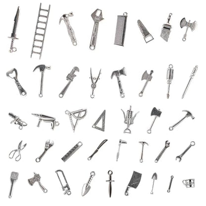 40PCS 1:12 Miniature Dollhouse Silvery Metal Home Repair Tools Micro Scene Model Work for Party Dollhouse Decoration Accessories Mini Yard Building Supplies Pretend Toy DIY Crafts Ornament