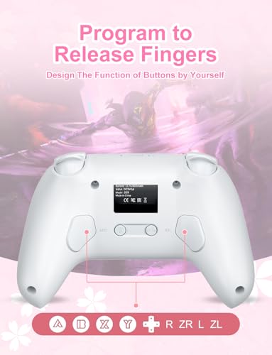 PHNIXGAM Pink Wireless Controller for Switch, Sakura | Switch/Lite/OLED/PC/Steam Deck/iOS/Android Compatible. Programmable buttons/RGB/motion control/vibration/turbo. 18hr battery. - color: Pink