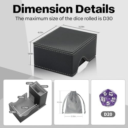Dice Roller Tower, Premium DND Magnetic Dice Tray, Foldable PU Leather Dice Tower RPG Gifts for Dungeons and Dragons MTG Dm & Player Black/Grey - color: Black/Grey