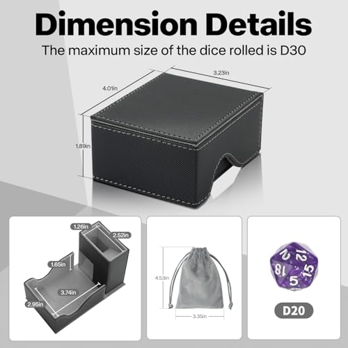 Dice Roller Tower, Premium DND Magnetic Dice Tray, Foldable PU Leather Dice Tower RPG Gifts for Dungeons and Dragons MTG Dm & Player Black/Grey - color: Black/Grey