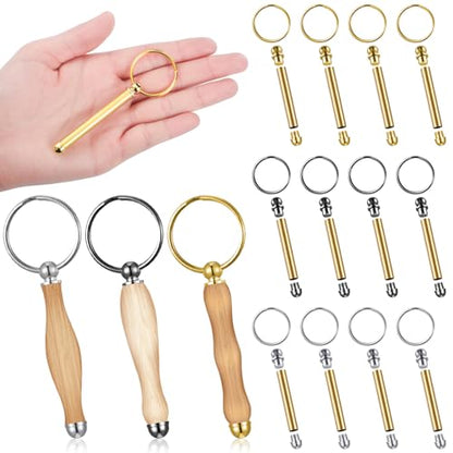 XunYee 12 Pcs WoodTurning Keychain Kit Woodturning Project Kit Wood Turning accessories Mandrel Woodturning keychain for Carpentry woodworker gift(Silver, Black, Gold) - color: Silver, Black, Gold