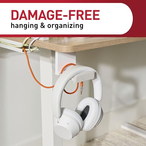 Command Headphone Hanger, 1 Hook, 4 Large Strips | Headphone Hanger For Desk, Offices, Bedrooms And Gaming Setups, Tool Free Mounting, Removes Cleanly With No Residue - color: White