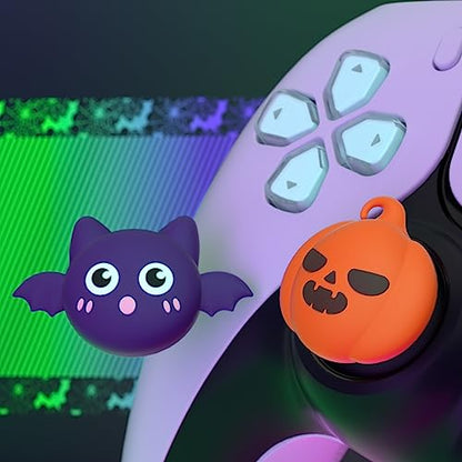 PlayVital Halloween Thumb Grip Caps for Nintendo Switch 2 Pro, Switch Pro Controller, Joystick Caps Cover for ps5, Edge, ps4, Xbox Series X/S, Xbox One, Elite Series 2 Controller - Pumpkin Bat - color: Pumpkin Bat