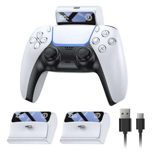 FASTSNAIL LED Display 7400mAh Battery Pack for PS5 DualSense Controller - color: white, size: 2 Pack