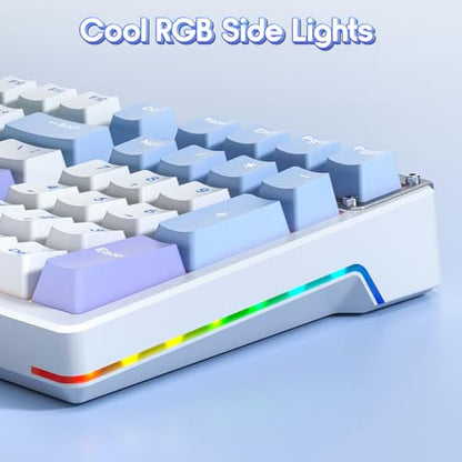 AULA Mechanical Keyboard, Wireless Gaming Keyboards 99 Keys Tri-Mode BT5.0/2.4GHz/USB-C Hot Swappable Custom Creamy Keyboard,RGB Backlit Computer Keyboards w/Pre-lubed Linear Switches Gasket Structure - color: White&Blue&Purple