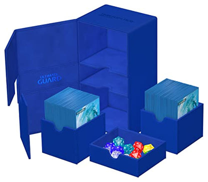 Ultimate Guard Twin Flip'n'Tray 200+, Deck Case for 200 Double-Sleeved TCG Cards + Dice Tray, Blue, Independent Magnetic Closure & Microfiber Inner Lining - color: Blue
