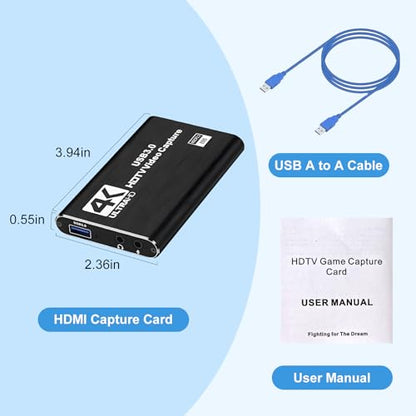 4K Capture Card Game Capture Card 1080P 60FPS for Streaming Capturadora De Video for Game Recording Live Streaming Broadcasting Supports Microphone Input and 3.5MM Headphone Output