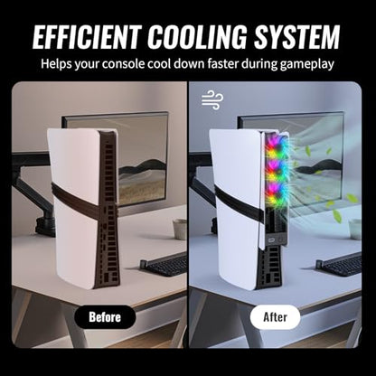 Cooling Fans for PS5 Pro/Slim, Adjustable 3 Speed Fans with LED Light, Quiet and Efficient Cooling System,USB 3.0 Port for PlayStation5 Pro/Slim Disc/Digital Edition Console-Black&White - color: Black&White