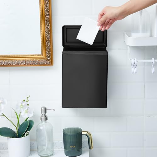 Tioncy 1 Pcs Sanitary Napkin Receptacle, Tampon Disposal Bin Wall Mounted Tampon Holder Stainless Steel Sanitary Napkin Disposal Bins for Home Office Public Restrooms Bathroom (Black) - color: Black