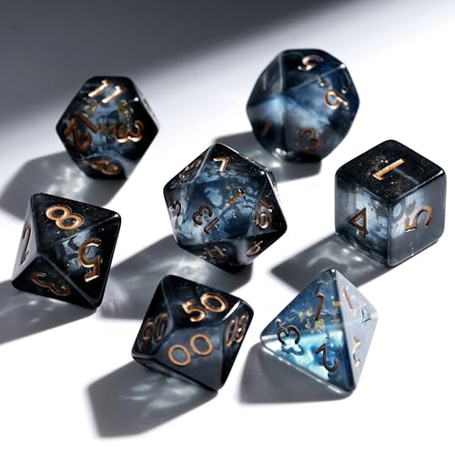 Midnight Abyss Resin Dice Set for DND – 7pc Polyhedral Set with Gold Foil – Stunning and Cool RPG Dice for Dungeons & Dragons, and Other TTRPGs – Unique Natural Distribution - color: Midnight Abyss