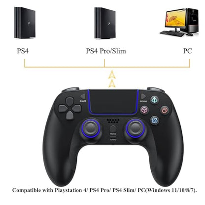 Wireless Game Controller for PlayStation 4 Bluetooth Replacement Gamepad for PS-4 Slim/Pro & Windows PC Rechargeable Portable Double Vibration Joystick Remote Joypad with 1000mAh Battery,Turbo,Mapping