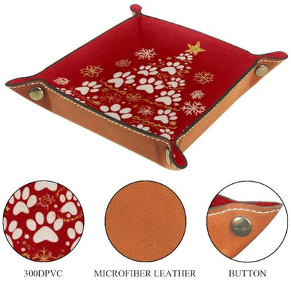 Christmas Tree Paw Dice Tray Folding Square PU Leather Dice Rolling Tray | Portable Dice Trays for Dice Games Like RPG, DND and Other Table Games, Folded 4.5x4.5x1.2inch - color: Christmas Tree Paw