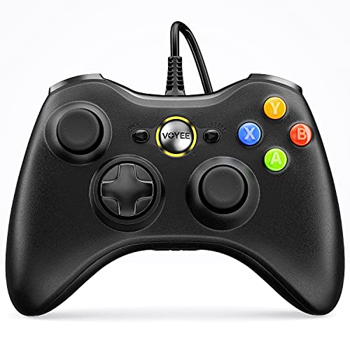 VOYEE PC Controller, Wired Controller Compatible with Microsoft Xbox 360 & Slim/PC Windows 10/8/7, with Upgraded Joystick, Double Shock | Enhanced (Black) - color: Black