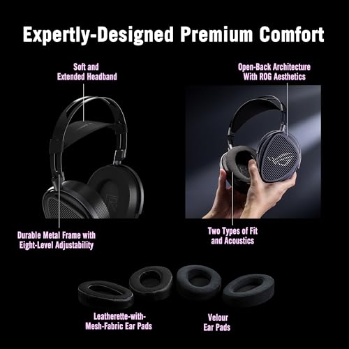 ASUS ROG Kithara Gaming/Audiophile Open-Back Wired Headphones with Mic – ROG-Tuned HIFIMAN Planar Magnetic Drivers, Adjustable Headband, Extra Ear Pads, Compatible with DACs, Amps, PC, Console, Mobile