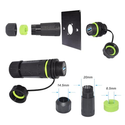 Waterproof Panel USB Connector with Shield, Waterproof IP68 USB 3.0 Panel Mount Connector, Female to Female, with Shield Extension Adapter, YPM20 2 PCS Pack