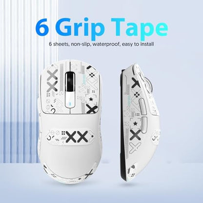 Mouse Anti Slip Grip Tape, Pre-Cut Universal Griptape for Superlight Wireless Gaming Mouse Skins, Sweat Resistant, Elastics Refined Side Grips, Easy to Apply, Ultra-thin 0.5mm (0.02in) - White - color: White & Black