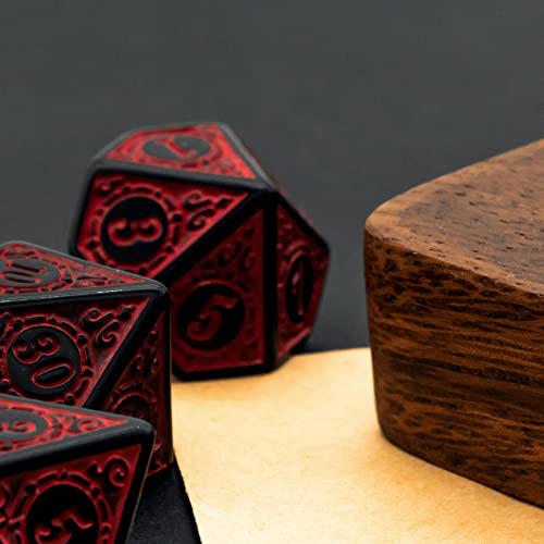 DND Dice Set-D&D Polyhedral Dice (7 Pcs) with Leather Dice Bag for Dungeons and Dragons Role Playing Dice Games RPGs (Red with Black Edge) - color: Dice- Red With Black Edge
