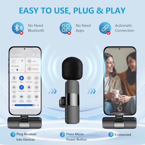 Wireless Lavalier Microphone for iPhone and Android, USB-C Mini Microphone with Noise Reduction, Perfect for Recording, Vlogging, YouTube, TikTok, Podcasts, and Interview Video