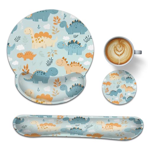 Ergonomic Memory Foam Wrist Rest Set for Keyboard and Mouse,Cute Dinosaur Supportive Mouse Pad with Non Slip Base for Office Work and Gaming - color: Cute Dinosaur