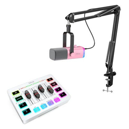 FIFINE Gaming XLR/USB Microphone Kit and Audio Mixer, Streaming Dynamic Mic Set for PC,with Headphones Jack,Gain Knob,Arm Stand,PC Mixer with XLR Interface,for Video(AM8TP+SC3W)
