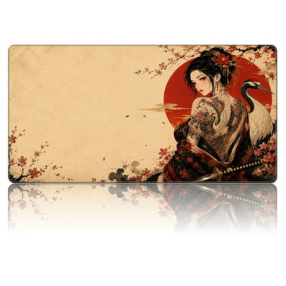 Crane Tattooed Woman MTG Playmat, Card Game Play Mat with Stitched Edges, Smooth Surface Board Game Trading Card Mat, Non-Slip Rubber Base Large Gaming Mouse Pad 24 x 14 Inch - color: Crane Tattooed Woman
