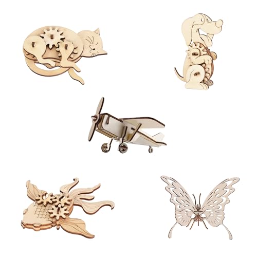 3D Wooden Puzzles for Ages 8+, 5 Pack Animal Puzzles, FSC-Certified Wood, Plastic-Free Toy, STEM Kit for Kids Teens Adults, Wood Craft Model Kit, Individually Wrapped Party Favors - City Frens - color: City Frens