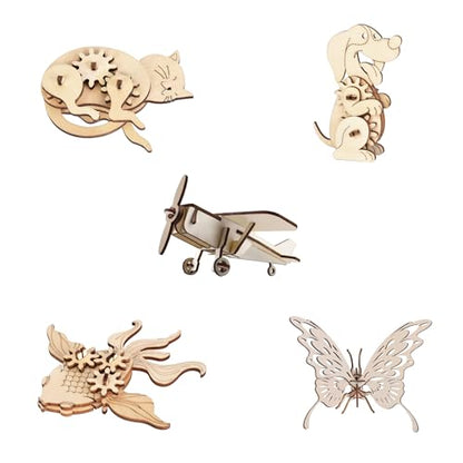 3D Wooden Puzzles for Ages 8+, 5 Pack Animal Puzzles, FSC-Certified Wood, Plastic-Free Toy, STEM Kit for Kids Teens Adults, Wood Craft Model Kit, Individually Wrapped Party Favors - City Frens - color: City Frens