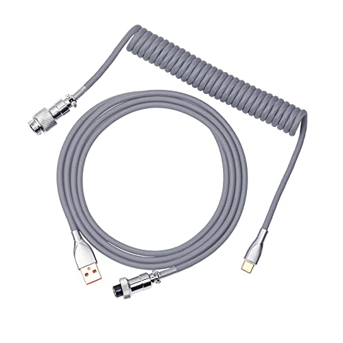 EPOMAKER Mix 1.8m Coiled Type-C to USB A TPU Mechanical Keyboard Space Cable with Detachable Aviator Connector for Gaming Keyboard and Cellphone(Grey) - color: Grey
