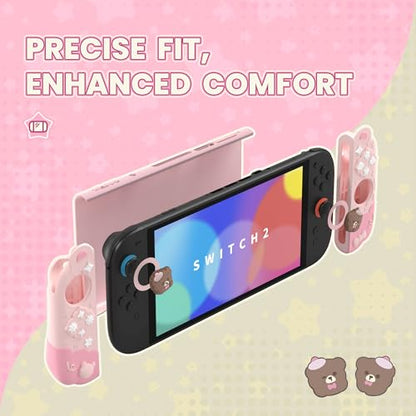 PlayVital Good Night Bear Dockable Case for Nintendo Switch 2 with Stand | Split Design Silicone Joycon Grips, PC Console Hard Shell, 2 Joystick Caps | Cute Protective Cover Bundle – Pink - color: Pink