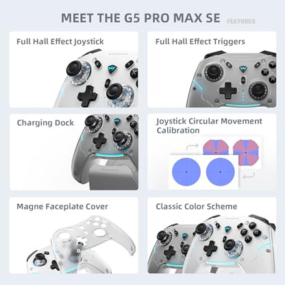 Machenike G5PRO Max SE 1000HZ Wireless Gaming Controller for NS/PC/iOS/Android with Charging Dock,PC Controller Hall Effect Joystick/Triggers/Gyroscope,RGB Backlight, White - color: White