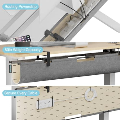 No Drill Under Desk Cable Management Tray, 45.2" Felt Cord Organizer | Clamp/Screw Mount Desk Cable Management, As Standing Desk Privacy Panel, Desk Wire Management for Office, Home