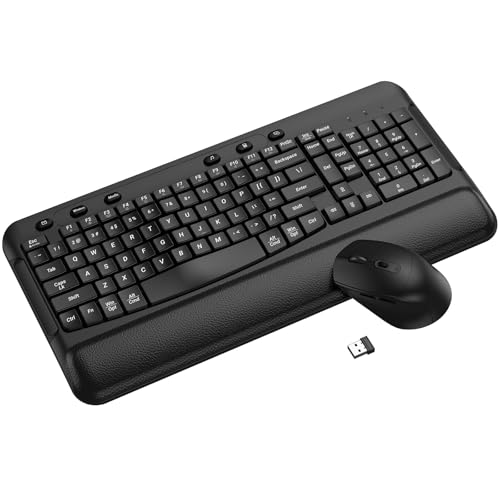 Wireless Keyboard and Mouse Combo, EDJO 2.4G Full-Sized Ergonomic Computer Keyboard with Wrist Rest and 3 Level DPI Adjustable Wireless Mouse for Windows, Mac OS Desktop/Laptop/PC, Carbon Black - color: Carbon Black